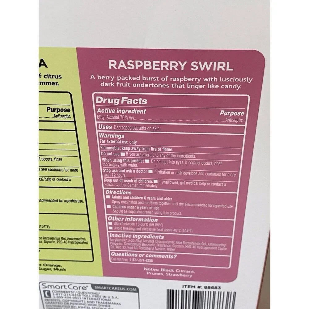 3 Pk 1.35 Fl Oz Smart Care Scented Hand Sanitizer Spray Cherry Guava‎ Raspberry
